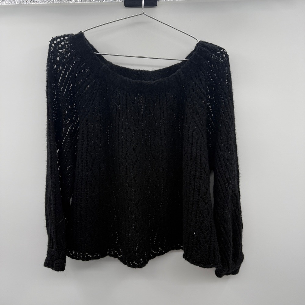 Free‎ People Lights Will Shine Pullover Black Crochet Knit Sweater Small Boho - Picture 5 of 12